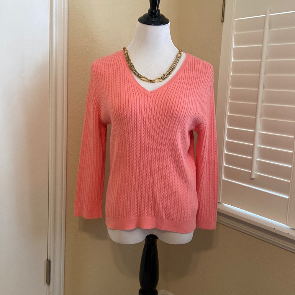 Lauren by Ralph Lauren v-neck, 100% cotton cable-knit sweater